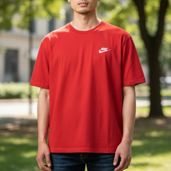 Nike Other - Nike Red Athletic Cut‎ Cotton Tee XL Mens Crewneck T-Shirt With White Logo